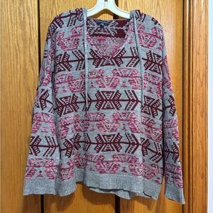 American Eagle Outfitters V-Neck Sweater - Pink and Gray